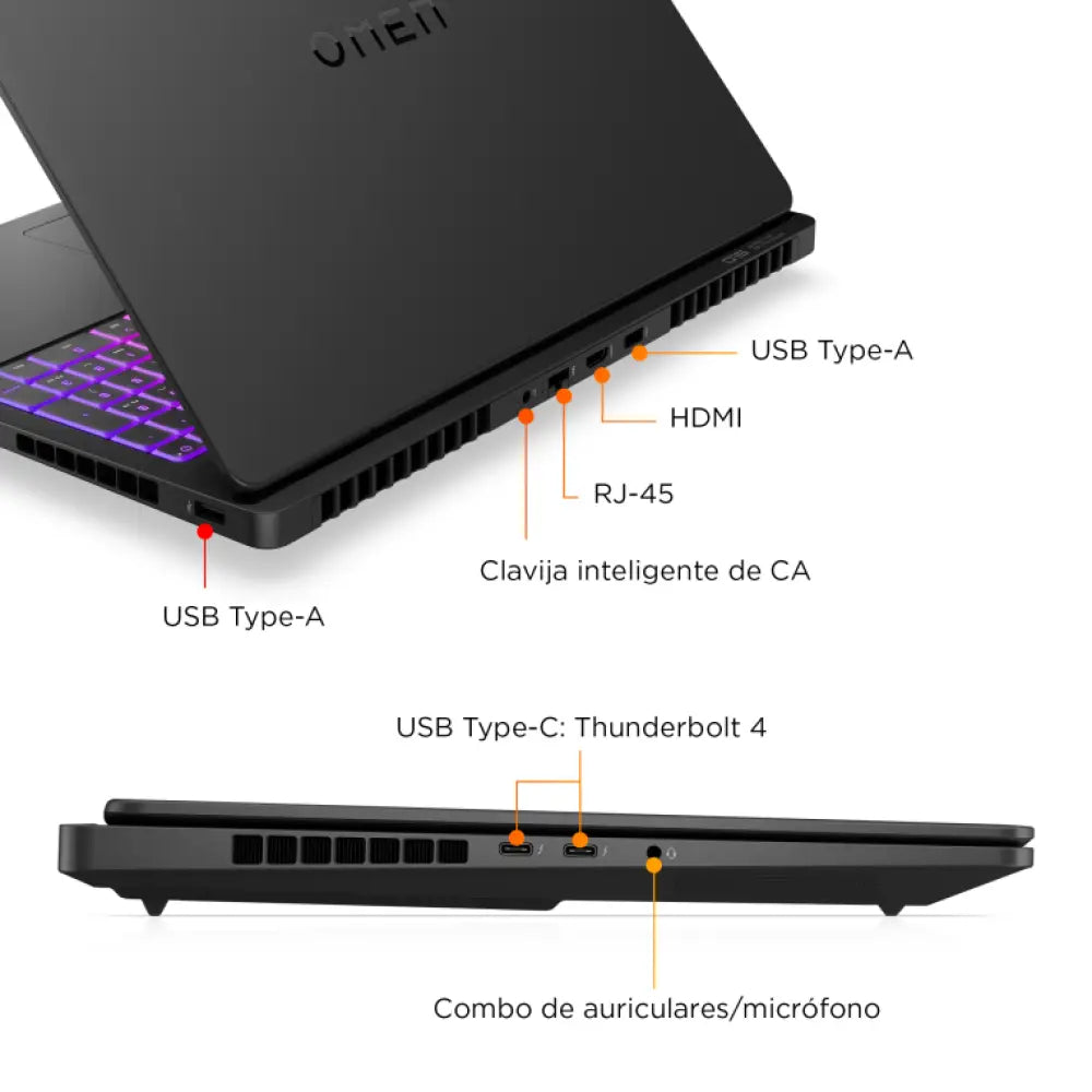 HP OMEN MAX Gaming Laptop 16-ah0039ns Intel Core Ultra 9 275HX Portátil 40.6 cm (16") WQXGA 32 GB DDR5-SDRAM NVIDIA GeForce RTX 5070 Ti Wi-Fi 7 (802.11be) FreeDOS AI PC Negro - detalle