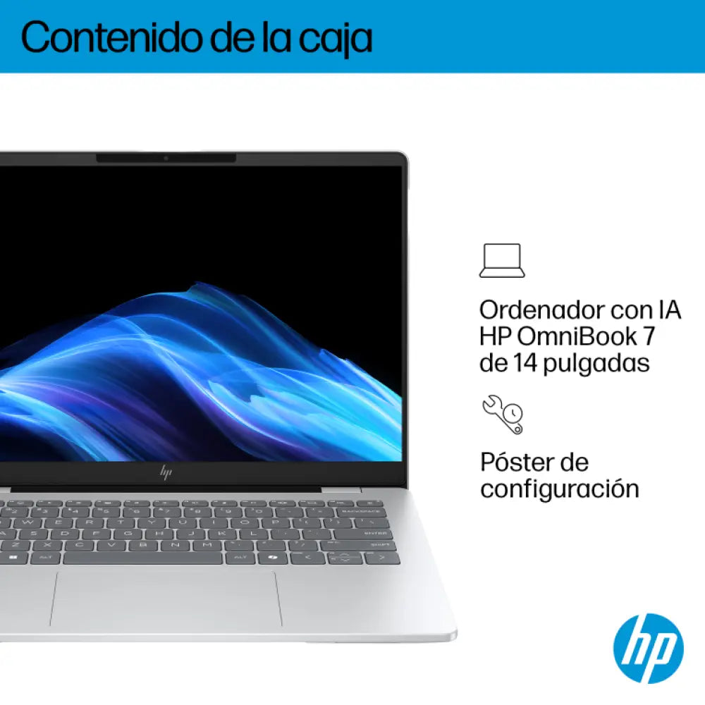 HP OmniBook 7 AI 14-fr0011ns Intel Core Ultra 5 225U Portátil 35.6 cm (14") 2K 16 GB LPDDR5-SDRAM 1 TB SSD Wi-Fi 7 (802.11be) Windows 11 Home AI PC Plata - detalle