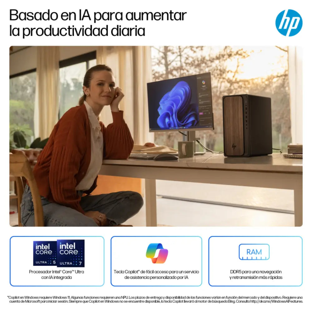 HP OmniDesk AI M03-0016ns PC Intel Core Ultra 5 225 16 GB DDR5-SDRAM 1 TB SSD Windows 11 Home Torre AI PC Madera - detalle
