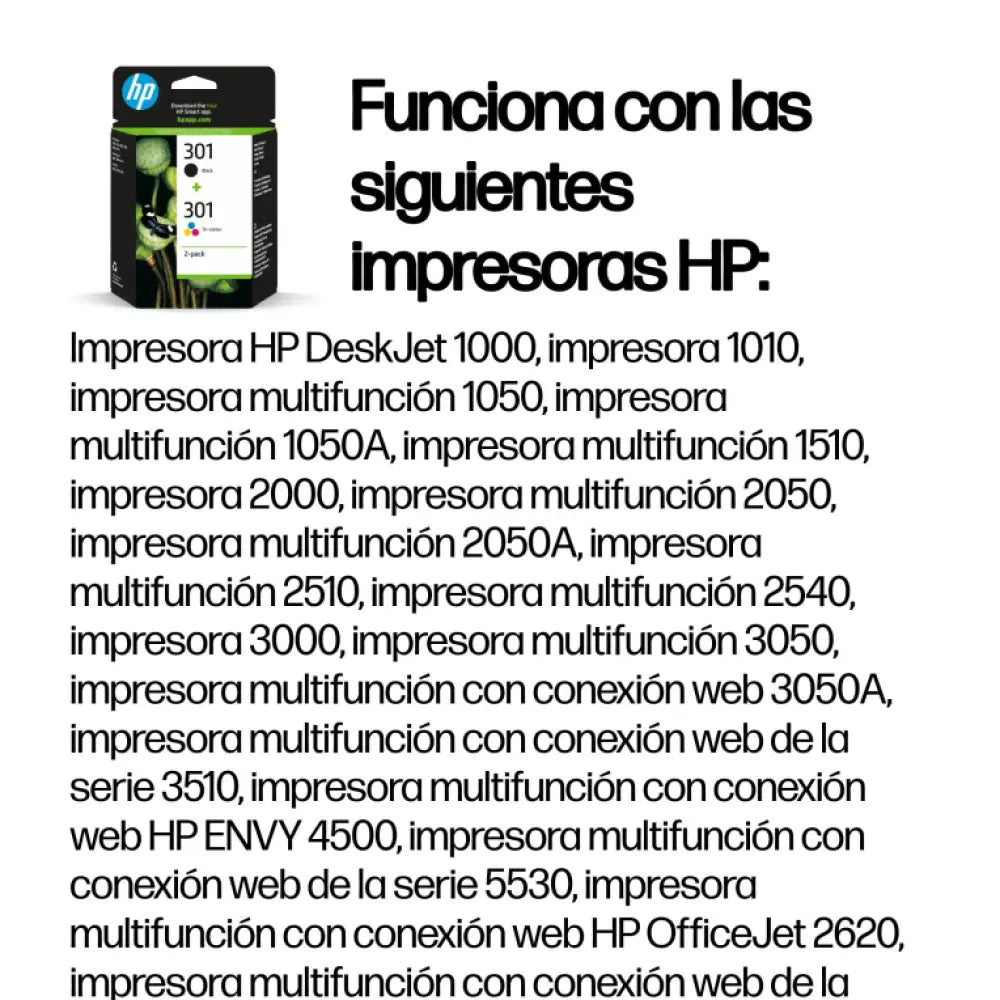 HP Pack de ahorro de 2 cartuchos de tinta original 301 negro/Tri-color - detalle