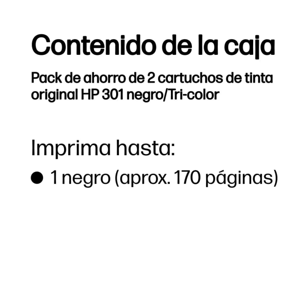 HP Pack de ahorro de 2 cartuchos de tinta original 301 negro/Tri-color - detalle