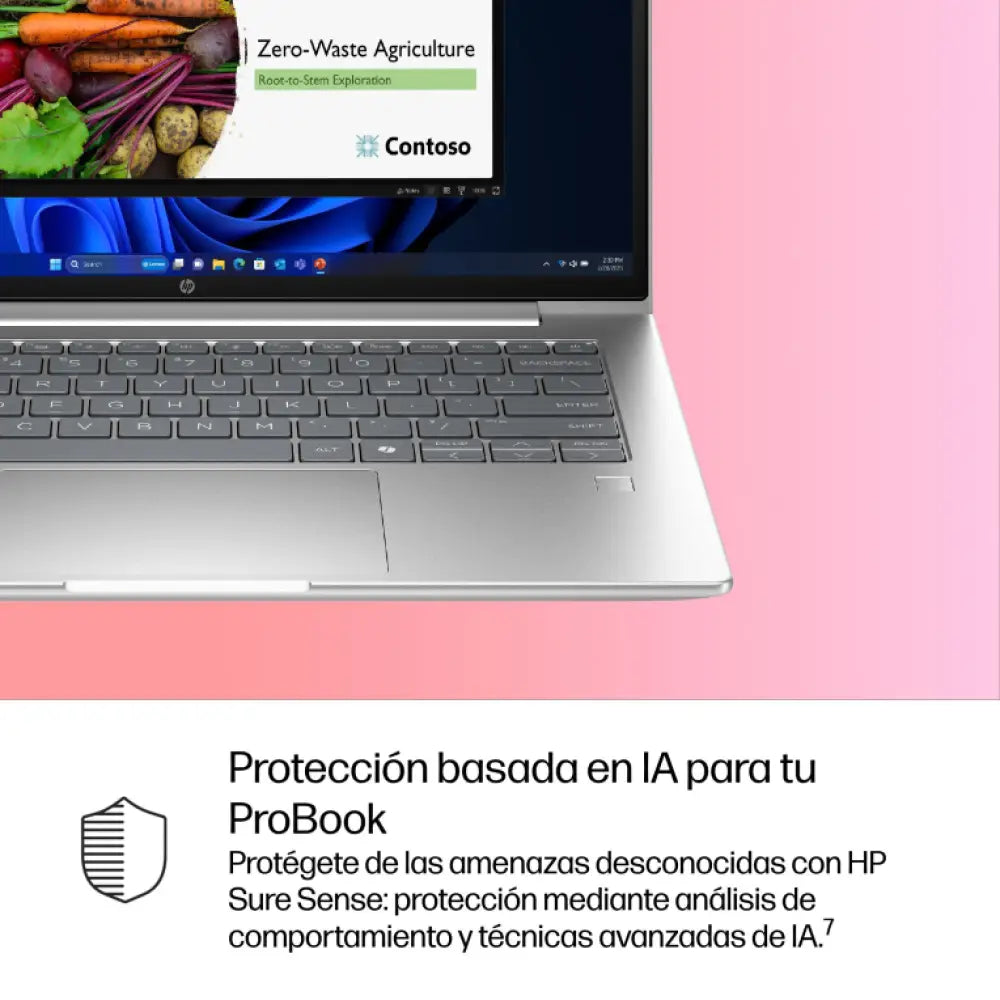 HP ProBook 4 G1i AI Wolf Pro Security Edition Intel Core Ultra 7 255U Portátil 35.6 cm (14") WUXGA 16 GB DDR5-SDRAM 512 GB SSD Wi-Fi 6E (802.11ax) Windows 11 Pro AI PC Plata - detalle