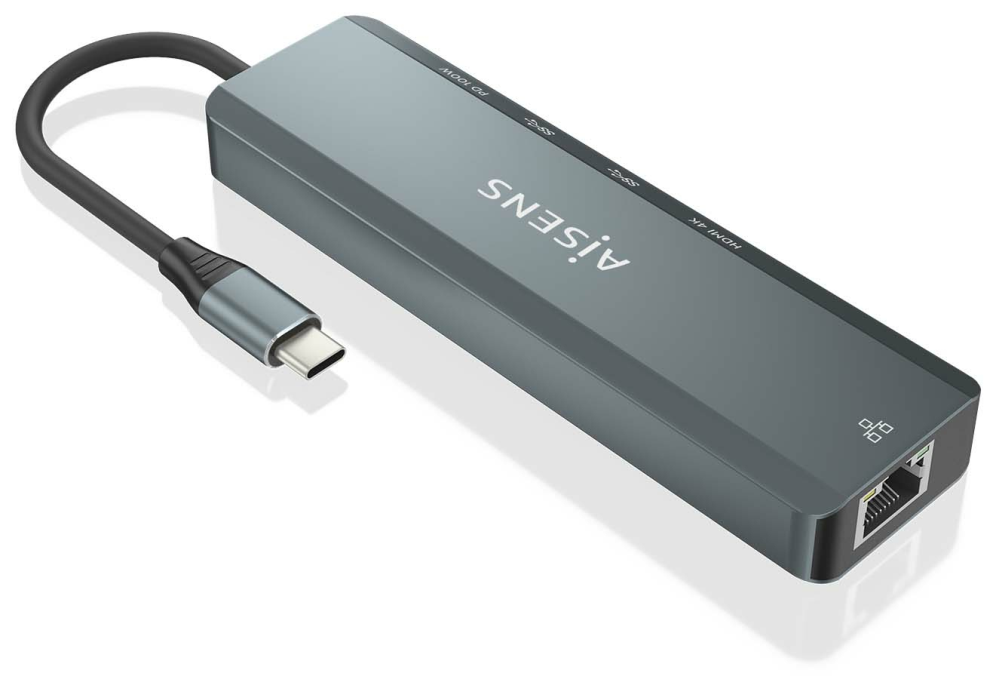 HUB AISENS 5 EN 1 USB-C A 1XHDMI 1XRJ45 2XUSB 1XPD 15CM - detalle