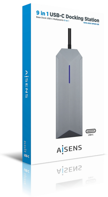 HUB AISENS 9 EN 1 USB-C DOCK HDMI RJ45 3xUSB PD AUDIO SD MICRO SD GRIS 15CM - detalle