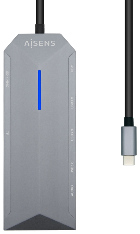 HUB AISENS 9 EN 1 USB-C DOCK HDMI RJ45 3xUSB PD AUDIO SD MICRO SD GRIS 15CM - detalle
