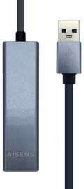 AISENS Conversor USB 3.0 a ethernet gigabit 10/100/1000 Mbps + Hub 3 x USB 3.0. Gris. 15 cm