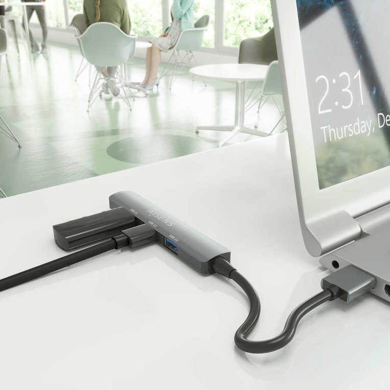 HUB AISENS USB 3.0 ALUMINIO 1XUSB3.0 A/H 3XUSB2.0 A/H GRIS 10CM - detalle