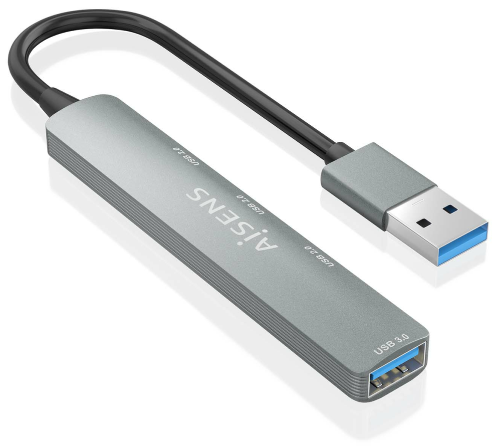 HUB AISENS USB 3.0 ALUMINIO 1XUSB3.0 A/H 3XUSB2.0 A/H GRIS 10CM - detalle