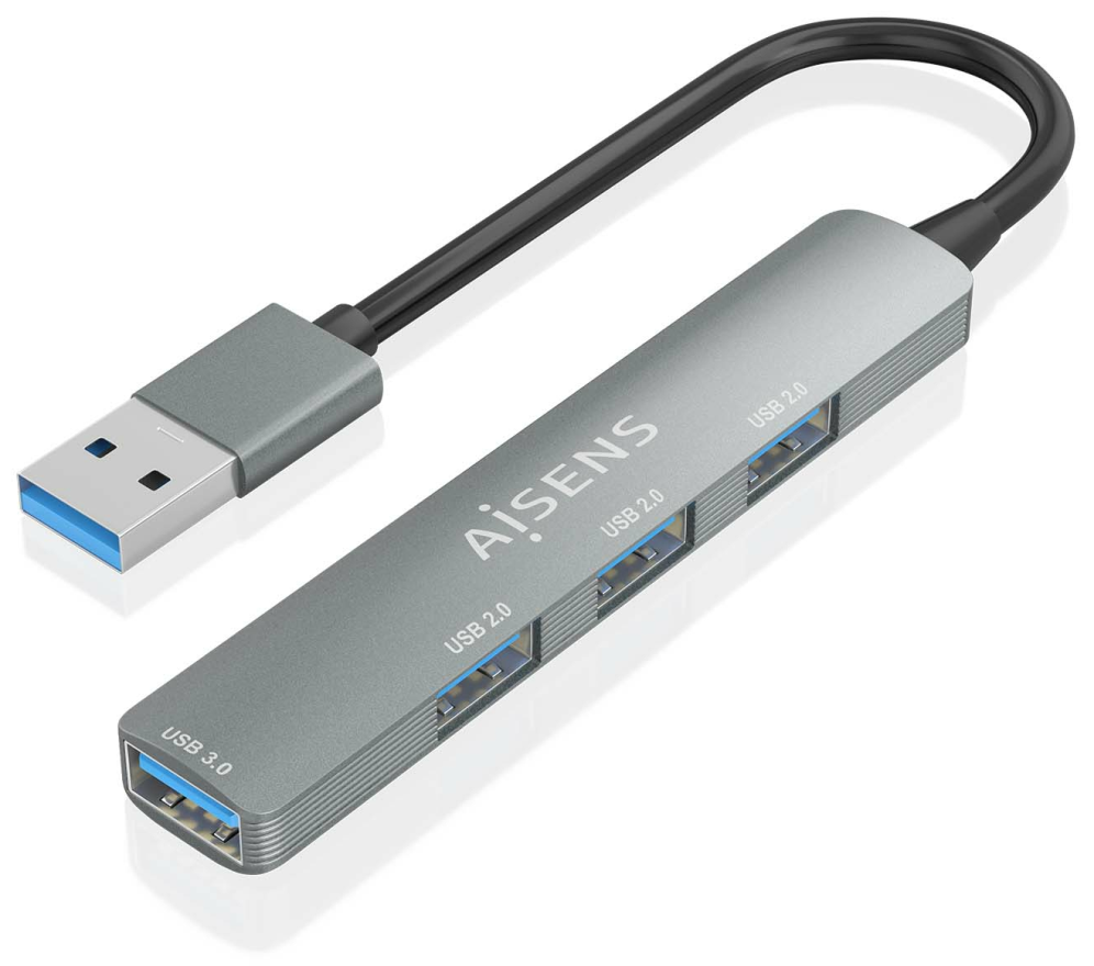 HUB AISENS USB 3.0 ALUMINIO 1XUSB3.0 A/H 3XUSB2.0 A/H GRIS 10CM