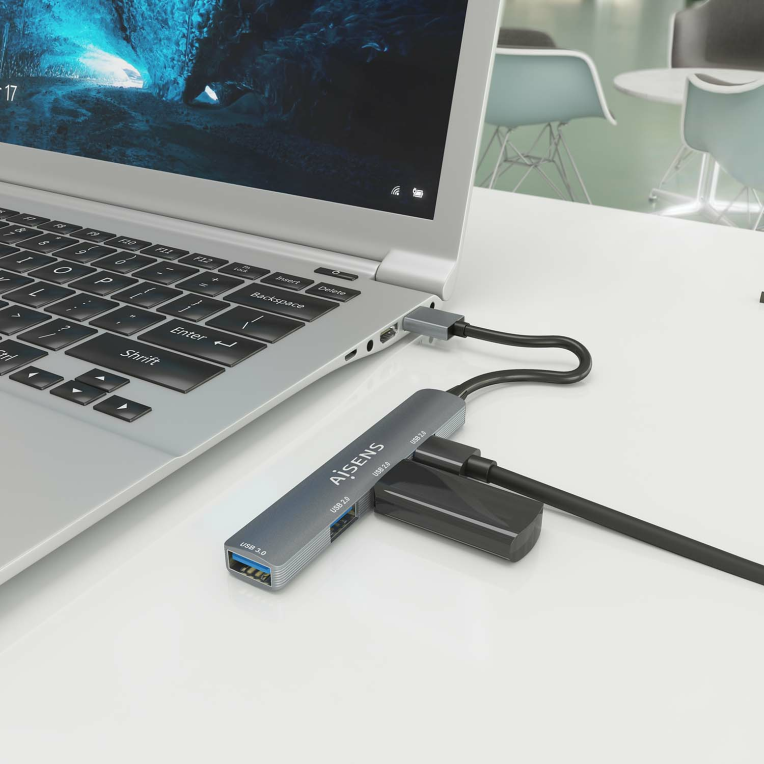HUB AISENS USB 3.0 ALUMINIO 1XUSB3.0 A/H 3XUSB2.0 A/H GRIS 10CM - detalle