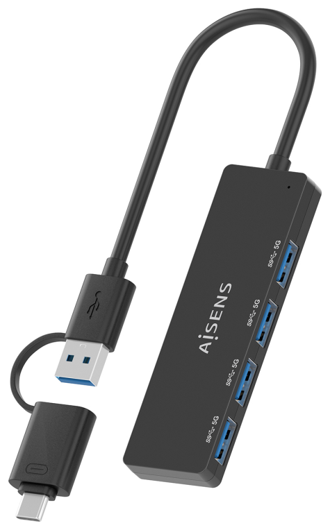 HUB AISENS USB 3.1 GEN1 USB-C/M Y USB-A/M-4XTIPO A/H NEGRO 15CM - detalle
