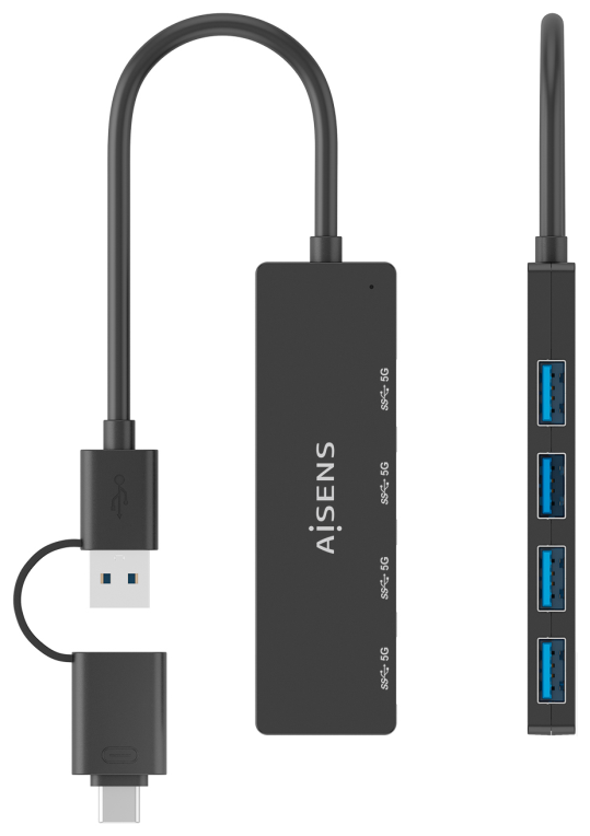 HUB AISENS USB 3.1 GEN1 USB-C/M Y USB-A/M-4XTIPO A/H NEGRO 15CM - detalle