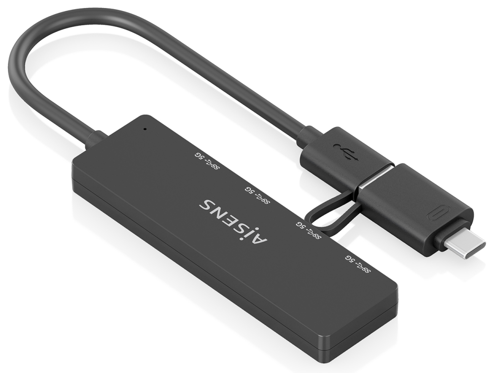 HUB AISENS USB 3.1 GEN1 USB-C/M Y USB-A/M-4XTIPO A/H NEGRO 15CM - detalle