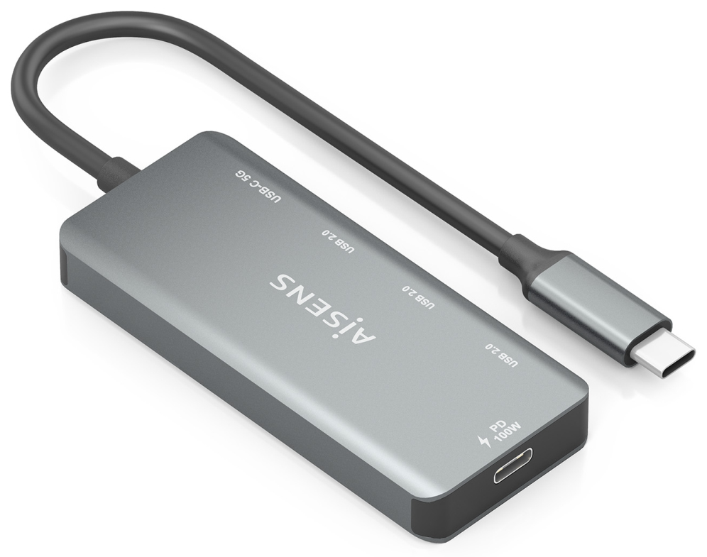 HUB AISENS USB 3.1 USB-C 1XPD 100W 1XUSB-C 3.0 3XUSB-A 2.0 GRIS 15CM - detalle