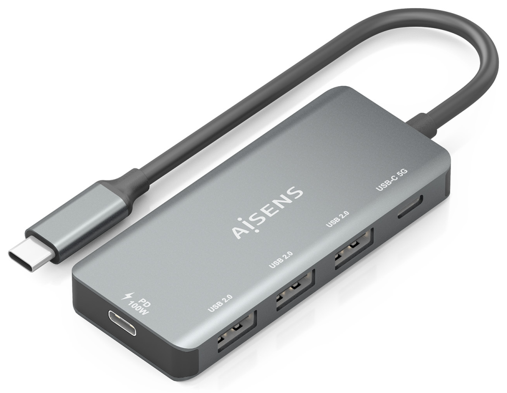 HUB AISENS USB 3.1 USB-C 1XPD 100W 1XUSB-C 3.0 3XUSB-A 2.0 GRIS 15CM