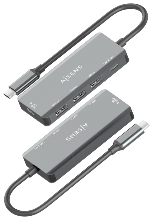 HUB AISENS USB 3.1 USB-C 1XPD 100W 1XUSB-C 3.0 3XUSB-A 2.0 GRIS 15CM - detalle
