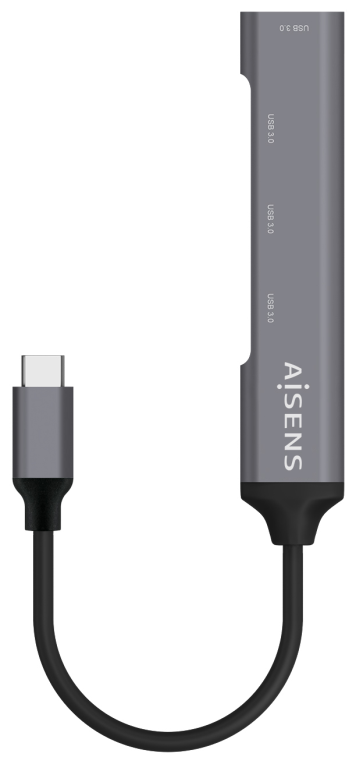 HUB AISENS USB 3.1 USB-C USB-C/M-4XTIPO A/H GRIS 10CM - detalle