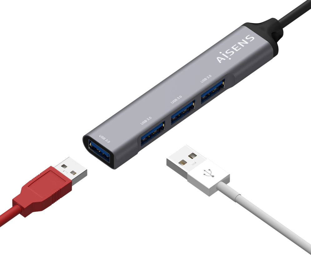 HUB AISENS USB 3.1 USB-C USB-C/M-4XTIPO A/H GRIS 10CM - detalle
