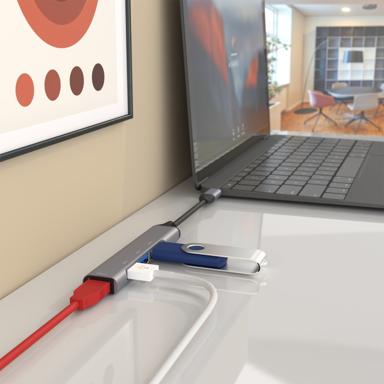 HUB AISENS USB 3.1 USB-C USB-C/M-4XTIPO A/H GRIS 10CM - detalle