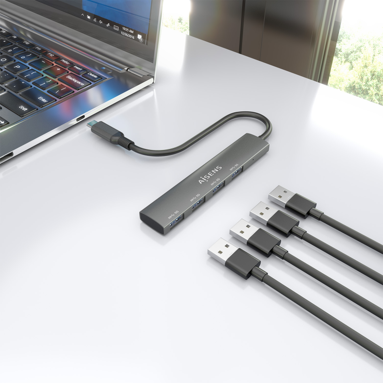 HUB AISENS USB 3.1 USB-C USB-C/M-4XTIPO A/H GRIS 15CM - detalle