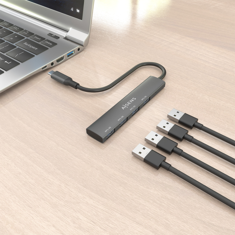 HUB AISENS USB 3.1 USB-C USB-C/M-4XTIPO A/H GRIS 15CM - detalle
