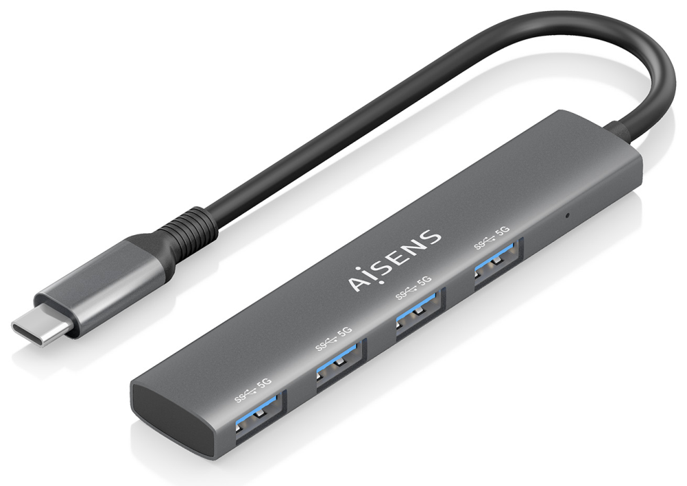 HUB AISENS USB 3.1 USB-C USB-C/M-4XTIPO A/H GRIS 15CM