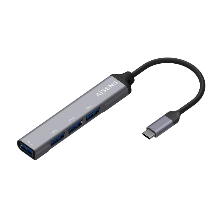 AISENS Hub USB 3.1 USB-C. Tipus C/M - 4x Tipus A/H. Gris. 10 cm
