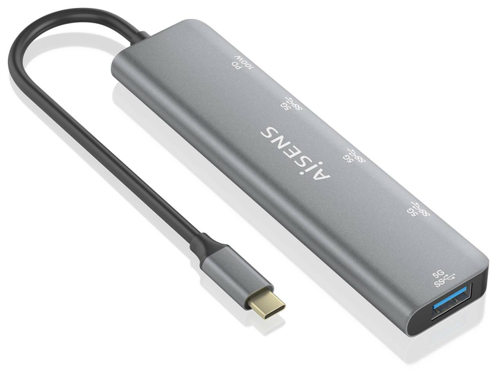 HUB AISENS USB 3.2 GEN1 USB-C/M-USB-C PD100W/H-USB-C/H-3XUSB-A/H