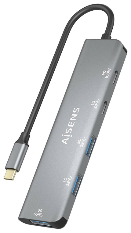 HUB AISENS USB 3.2 GEN1 USB-C/M-USB-C PD100W/H-USB-C/H-3XUSB-A/H - detalle