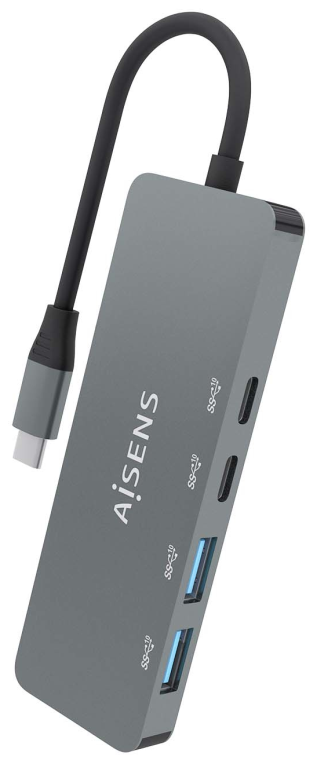 HUB AISENS USB 3.2 GEN2 10G USB-C/M-2XUSB-C/H-2XUSB-A/H 15CM GRIS - detalle