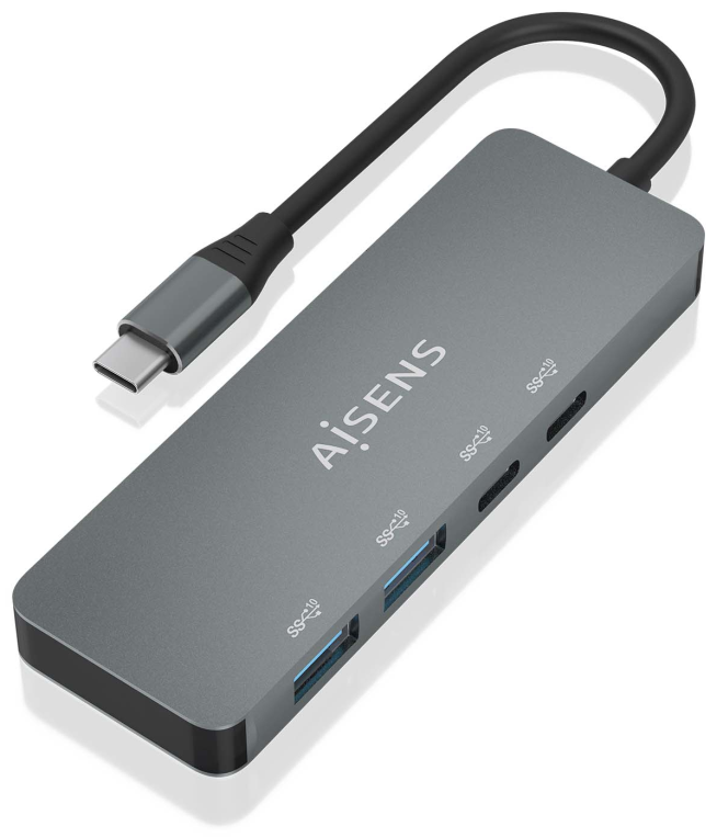 HUB AISENS USB 3.2 GEN2 10G USB-C/M-2XUSB-C/H-2XUSB-A/H 15CM GRIS