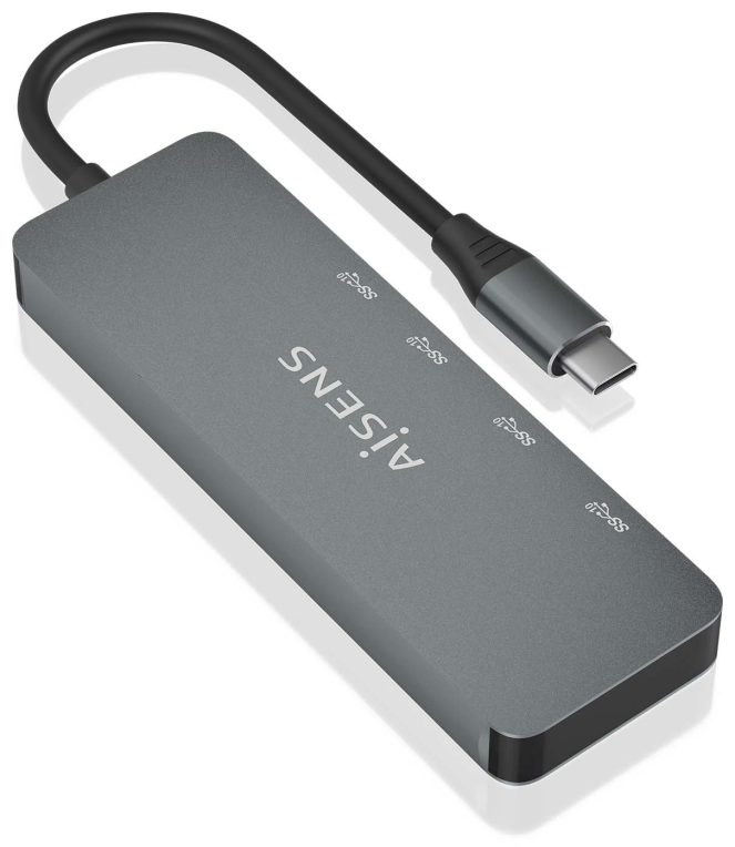 HUB AISENS USB 3.2 GEN2 10G USB-C/M-2XUSB-C/H-2XUSB-A/H 15CM GRIS - detalle