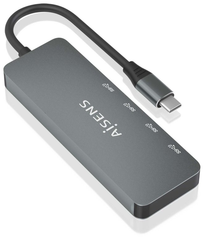 HUB AISENS USB 3.2 GEN2 10G USB-C/M-4XUSB-C/H 15CM GRIS - detalle