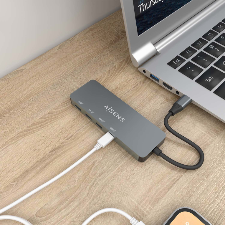 HUB AISENS USB 3.2 GEN2 10G USB-C/M-4XUSB-C/H 15CM GRIS - detalle