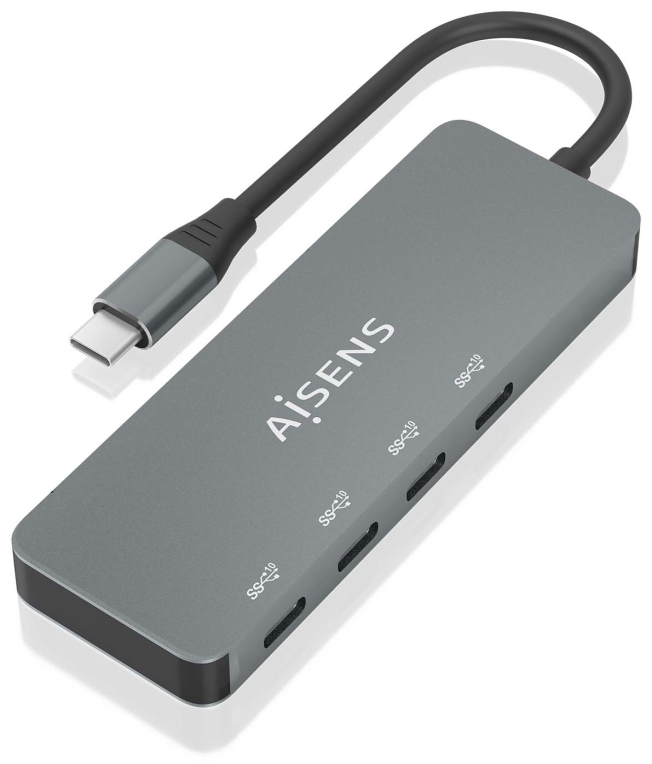 HUB AISENS USB 3.2 GEN2 10G USB-C/M-4XUSB-C/H 15CM GRIS