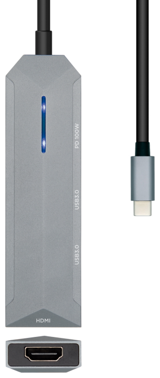 HUB AISENS USB-C DOCK 4 EN 1 USB-C A 1xHDMI 2xUSB 1xPD GRIS 15CM - detalle
