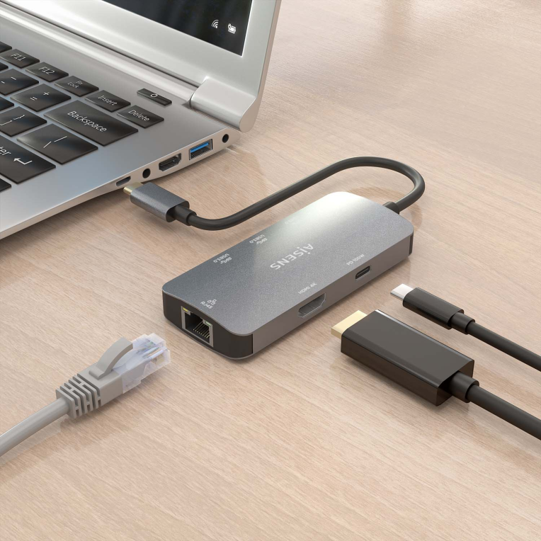 HUB AISENS USB-C DOCK 6 EN 1 USB-C A 1XHDMI 1XRJ45 3XUSB-A USB-C PD 15CM - detalle