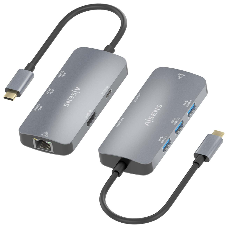 HUB AISENS USB-C DOCK 6 EN 1 USB-C A 1XHDMI 1XRJ45 3XUSB-A USB-C PD 15CM - detalle