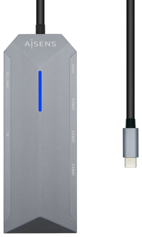 HUB AISENS USB-C DOCK 8 EN 1 USB-C 1xHDMI 1xRJ45 3xUSB 1xPD 1xSD 1xMICR-SD 15CM - detalle