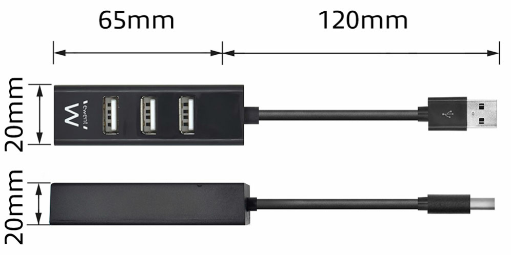 HUB EWENT USB 2.0 HIGH SPEED USB-A 4 PUERTOS NEGRO - detalle