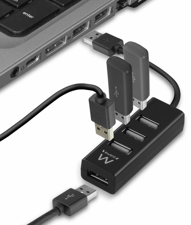 HUB EWENT USB 2.0 HIGH SPEED USB-A 4 PUERTOS NEGRO - detalle
