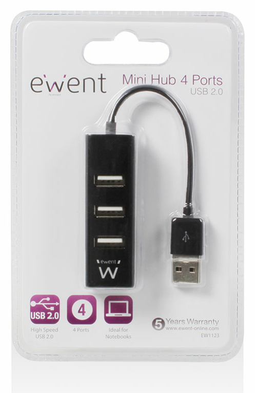 HUB EWENT USB 2.0 HIGH SPEED USB-A 4 PUERTOS NEGRO - detalle