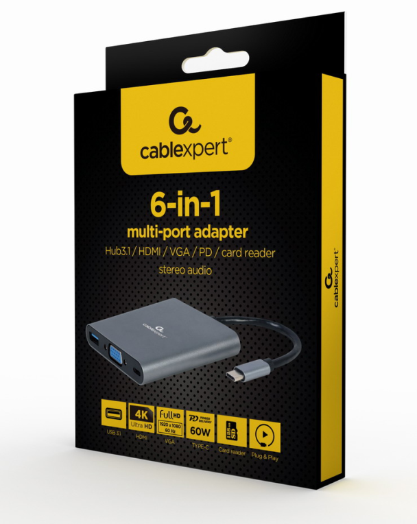 HUB GEMBIRD 6 EN 1 USB C GRIS - detalle