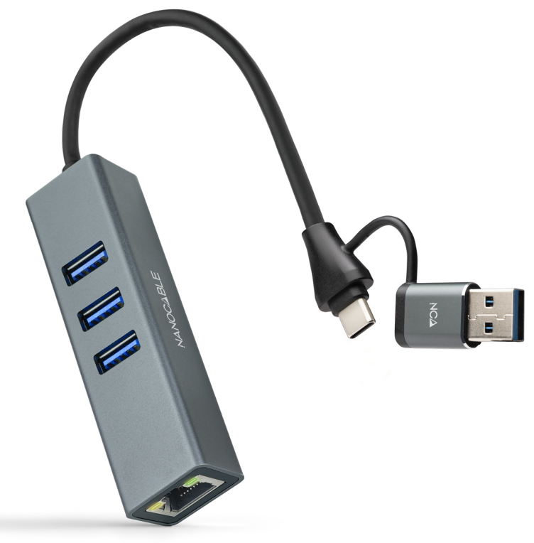 HUB NANOCABLE 10.03.0412 USB-C+USB-A 3.0 ETHERNET 3XUSB-A 3.0 GRIS