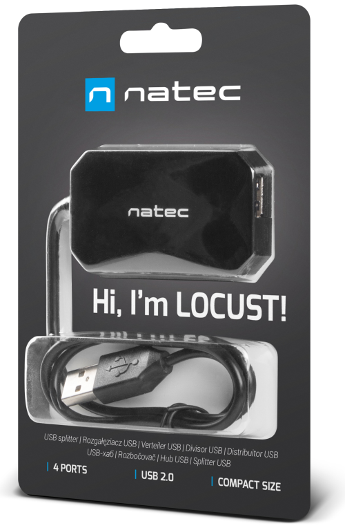 HUB NATEC LOCUST 4 PUERTOS USB 2.0 NEGRO - detalle
