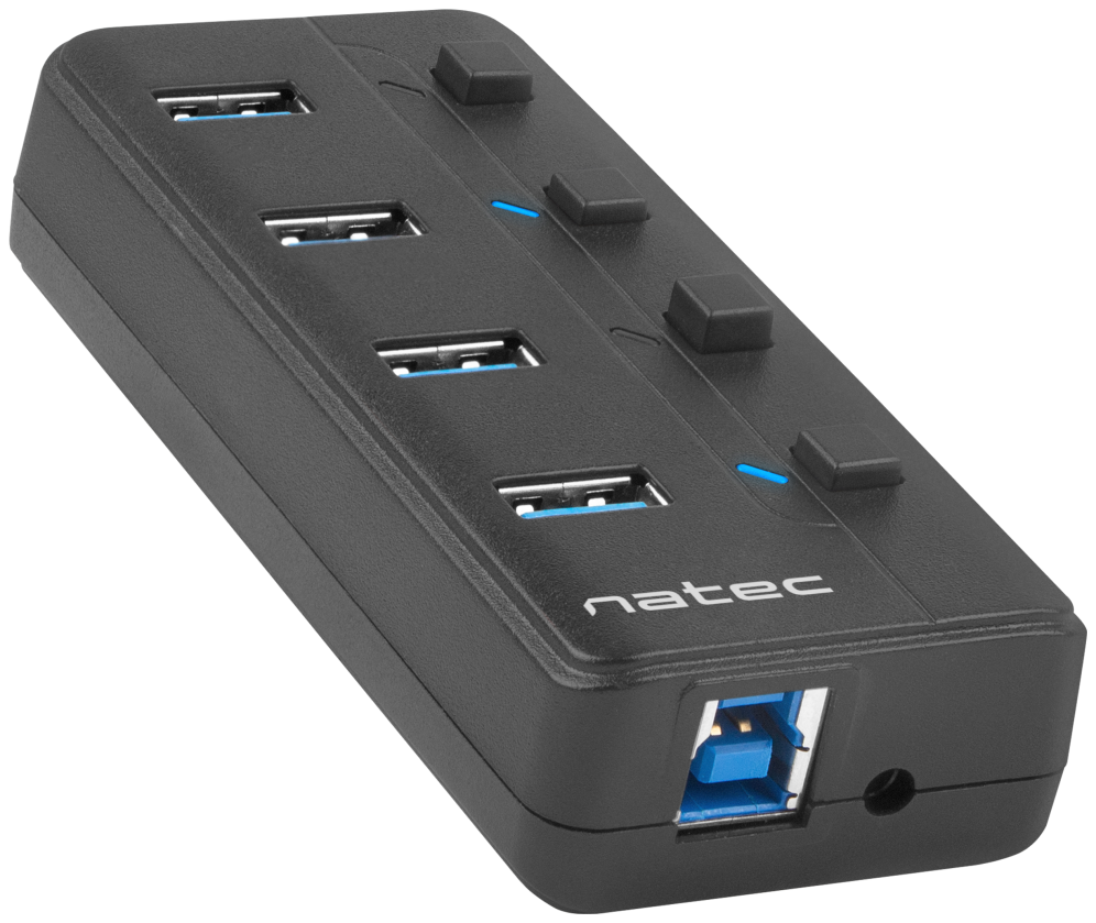 HUB NATEC MANTIS 2 USB 3.0 4 PUERTOS ON OFF CON ALIMENTADOR - detalle