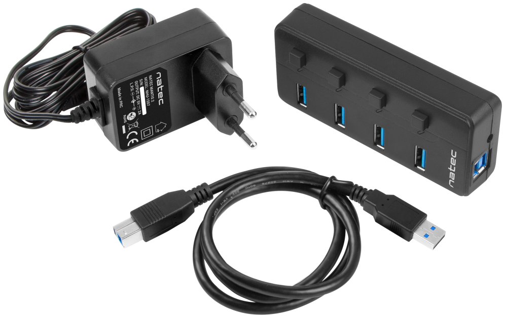 HUB NATEC MANTIS 2 USB 3.0 4 PUERTOS ON OFF CON ALIMENTADOR - detalle