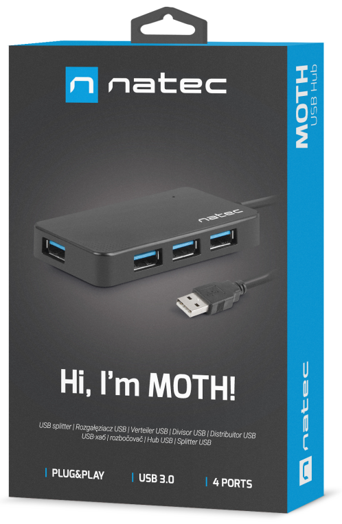 HUB NATEC MONTH 4 PUERTOS USB 3.0 NEGRO - detalle