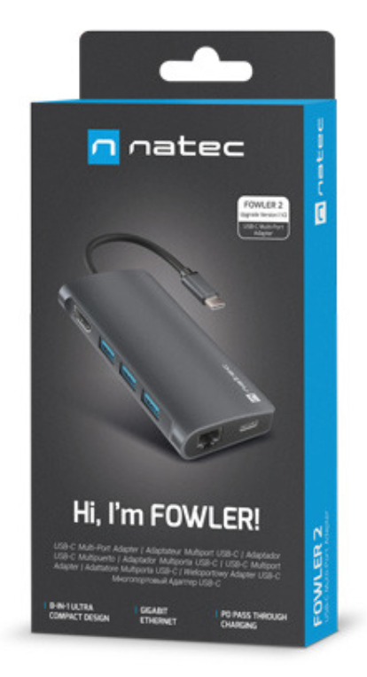HUB USB-C 8 IN 1 NATEC FOWLER 2 3X USB 3.0 HUB HDMI 4K USB-C - detalle