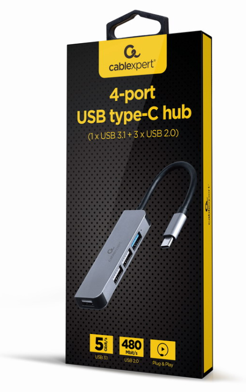 HUB USB GEMBIRD TIPO C DE 4 PUERTOS 1 X USB 3.1 Y 3 X USB 2.0